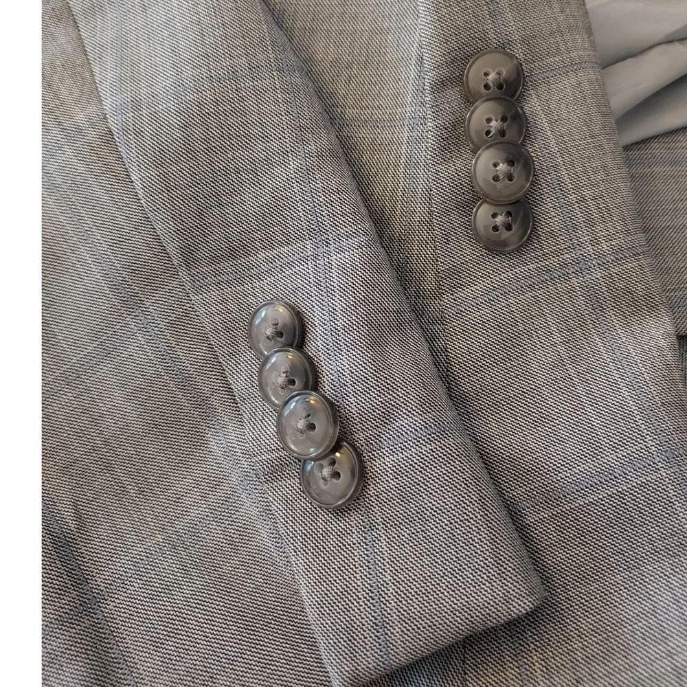 Michael Kors Mens Wool Blend Plaid Suit Jacket Blazer 44L Gray Natural Stretch